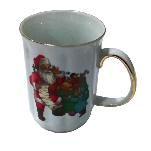 Vintage Christmas Mugs Set of 4 Fine Porcelain Ace Gift Collection Gold Trim - Picture 4 of 10